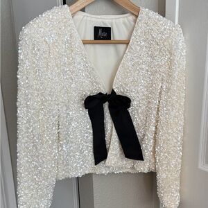 Muse Ivory Sequin Jacket with Black Bow